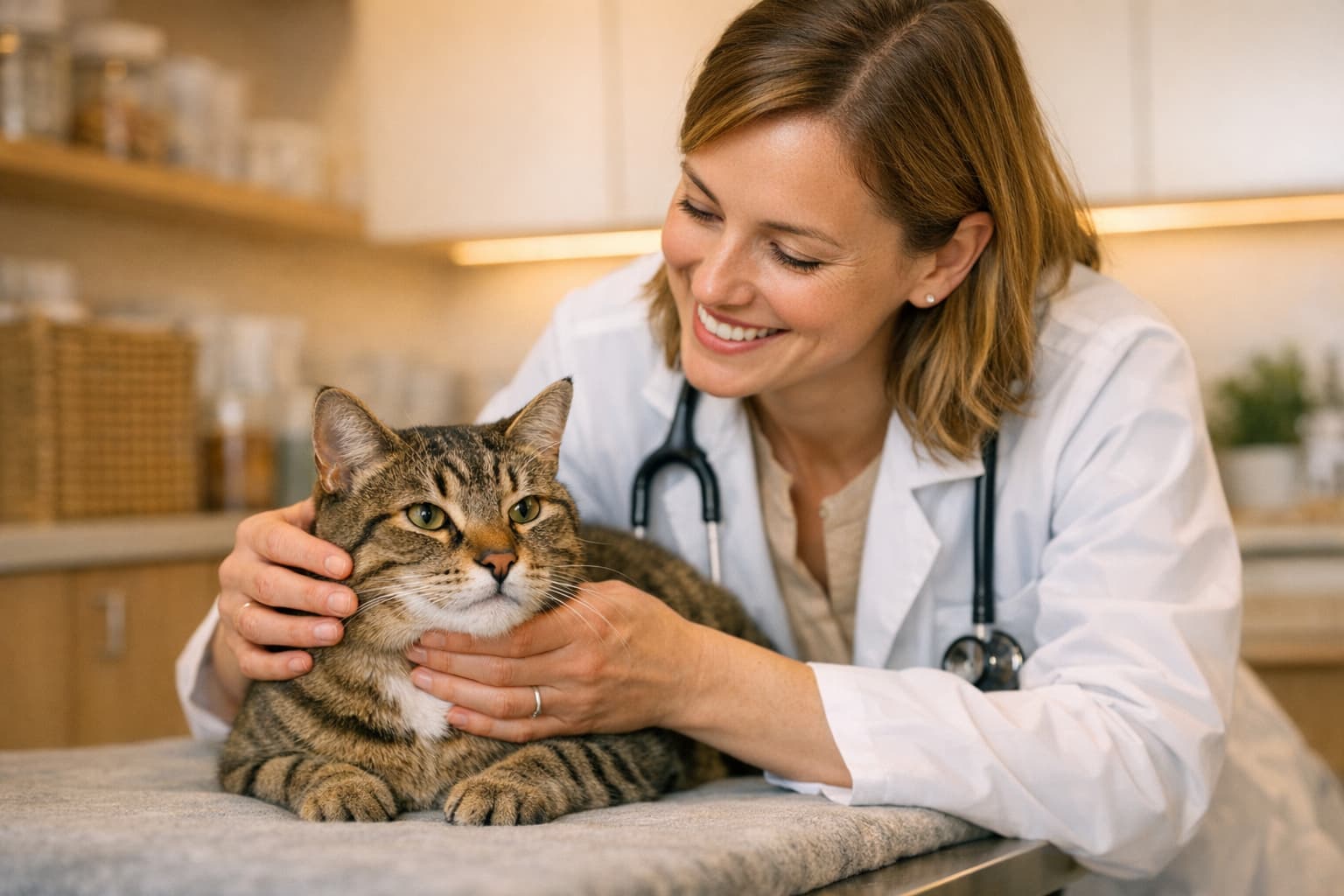 Chat examiné avec douceur par une vétérinaire
