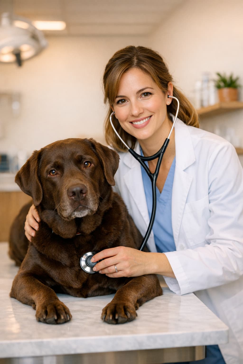 Labrador being examined by veterinarian