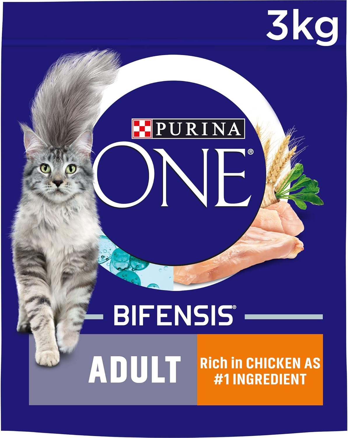 Purina ONE Adult Dry Cat Food, Chicken & Wholegrains 3kg